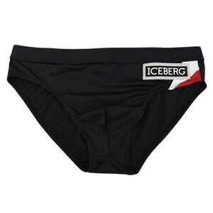 ICEBERG Mens Black Logo Patch Swim Briefs SMALL NWT